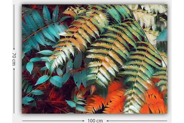 Canvastavla 70x100 cm - Färgglada ormbunksblad i en livlig komposition - Turkos / Grön / Orange - Inredning - Tavlor & posters - Canvastavla