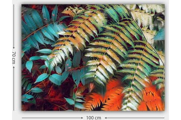 Canvastavla 70x100 cm - Färgglada ormbunksblad i en livlig komposition - Turkos / Grön / Orange - Inredning - Tavlor & posters - Canvastavla
