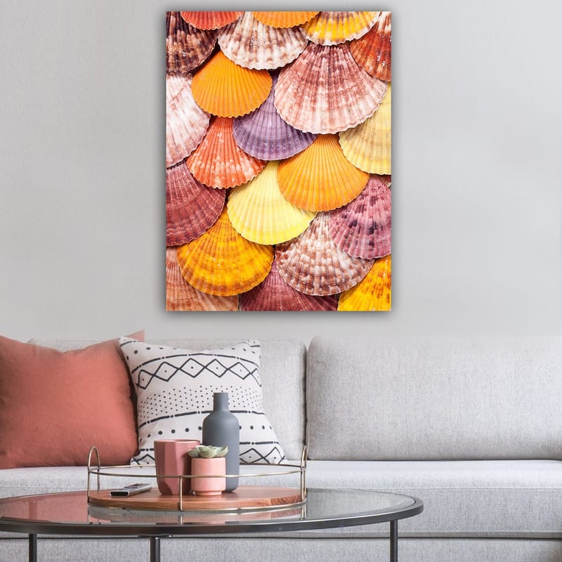 Canvastavla 70x100 cm - Färgglada snäckskal i ett vackert mönster - Orange / Lila / Rosa - Inredning - Tavlor & posters - Canvastavla