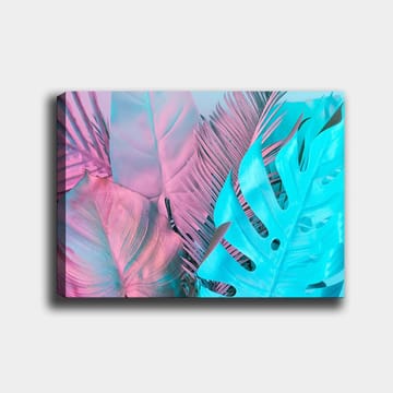 Canvastavla 70x100 cm - Färgglada tropiska blad i pastellnyanser - Ljusblå / Rosa - Inredning - Tavlor & posters - Canvastavla