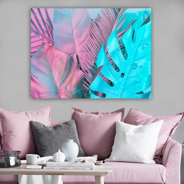 Canvastavla 70x100 cm - Färgglada tropiska blad i pastellnyanser - Ljusblå / Rosa - Inredning - Tavlor & posters - Canvastavla