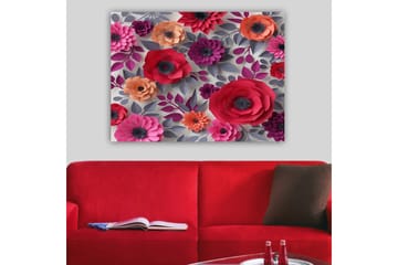 Canvastavla 70x100 cm - Färgglada papperblommor i olika former och storlekar - Mörk rosa / Lila / Orange - Inredning - Tavlor & posters - Canvastavla