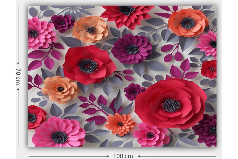 Canvastavla 70x100 cm - Färgglada papperblommor i olika former och storlekar - Mörk rosa / Lila / Orange - Inredning - Tavlor & posters - Canvastavla