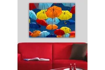 Canvastavla 70x100 cm - Färgglada paraplyer som svävar i luften - Röd / Blå / Gul - Inredning - Tavlor & posters - Canvastavla