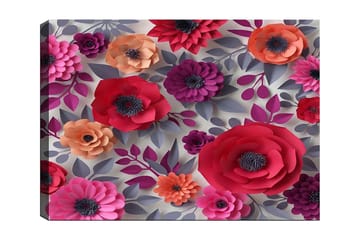 Canvastavla 70x100 cm - Färgglada papperblommor i olika former och storlekar - Mörk rosa / Lila / Orange - Inredning - Tavlor & posters - Canvastavla