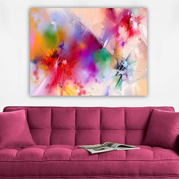 Canvastavla 70x100 cm - Färgsprakande abstrakt komposition med dynamiska former och livfulla färger - Röd / Lila / Grön - Inredning - Tavlor & posters - Canvastavla
