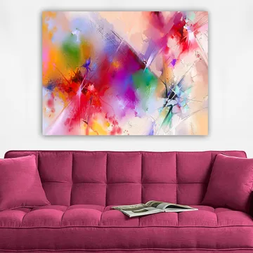 Canvastavla 70x100 cm - Färgsprakande abstrakt komposition med dynamiska former och livfulla färger - Röd / Lila / Grön - Inredning - Tavlor & posters - Canvastavla