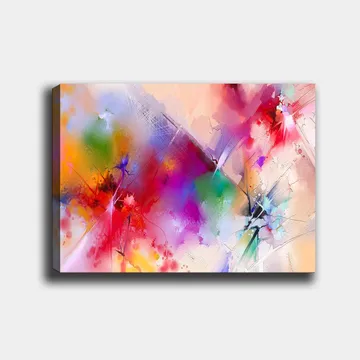 Canvastavla 70x100 cm - Färgsprakande abstrakt komposition med dynamiska former och livfulla färger - Röd / Lila / Grön - Inredning - Tavlor & posters - Canvastavla