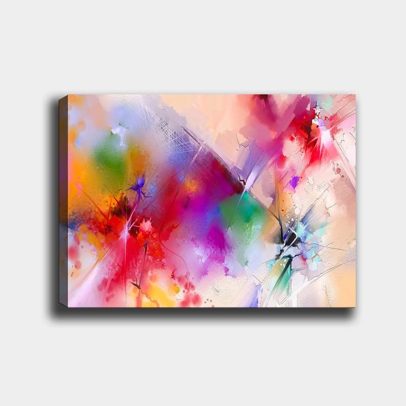 Canvastavla 70x100 cm - Färgsprakande abstrakt komposition med dynamiska former och livfulla färger, Röd / Lila / Grön