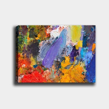 Canvastavla 70x100 cm - Färgsprakande abstrakt komposition med dynamiska penseldrag och livfulla nyanser - Lila / Orange / Röd - Inredning - Tavlor & posters - Canvastavla