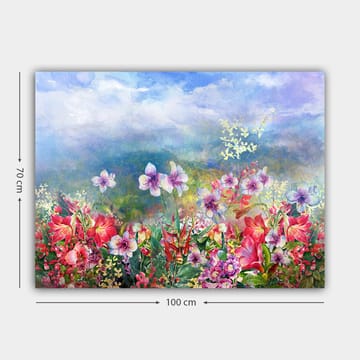 Canvastavla 70x100 cm - Färgsprakande blomsteräng med olika blommor i livfulla nyanser - Röd / Lila / Grön - Inredning - Tavlor & posters - Canvastavla