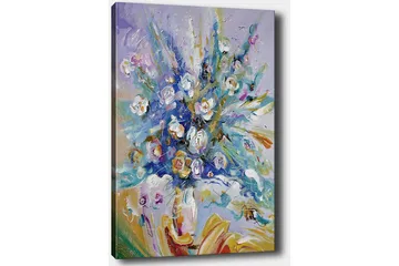 Canvastavla 70x100 cm - Färgsprakande blomsterbukett med en dynamisk komposition - Blå / Grön / Vit - Inredning - Tavlor & posters - Canvastavla