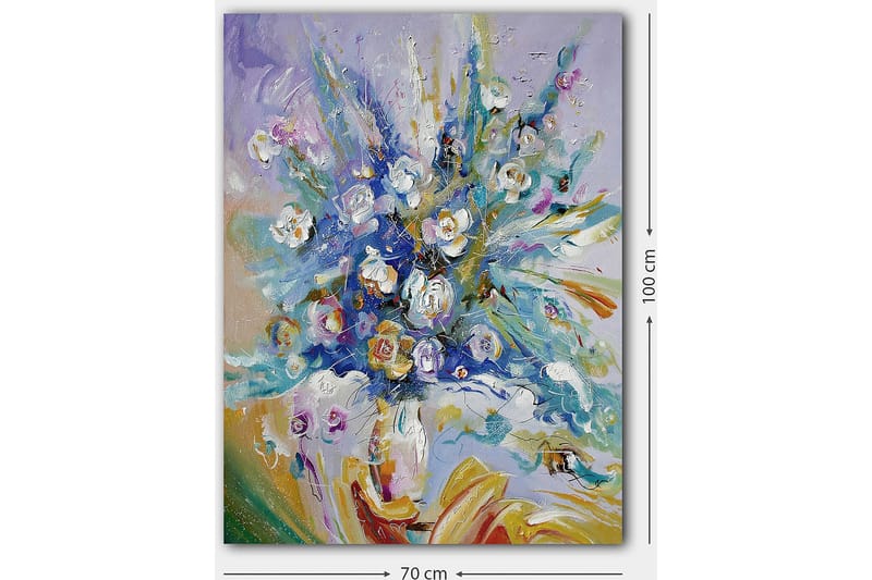 Canvastavla 70x100 cm - Färgsprakande blomsterbukett med en dynamisk komposition - Blå / Grön / Vit - Inredning - Tavlor & posters - Canvastavla