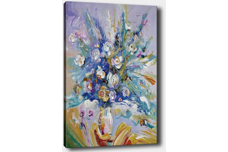 Canvastavla 70x100 cm - Färgsprakande blomsterbukett med en dynamisk komposition - Blå / Grön / Vit - Inredning - Tavlor & posters - Canvastavla