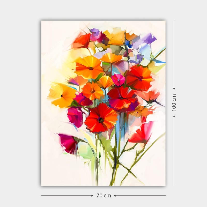 Canvastavla 70x100 cm - Färgsprakande bukett med blommor i olika nyanser - Röd / Orange / Lila - Inredning - Tavlor & posters - Canvastavla