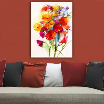 Canvastavla 70x100 cm - Färgsprakande bukett med blommor i olika nyanser - Röd / Orange / Lila - Inredning - Tavlor & posters - Canvastavla