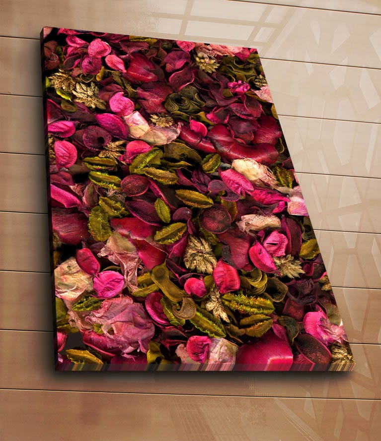 Canvastavla 70x100 cm - Färgsprakande samling av torkade blommor och blad - Rosa / Grön / Brun - Inredning - Tavlor & posters - Canvastavla