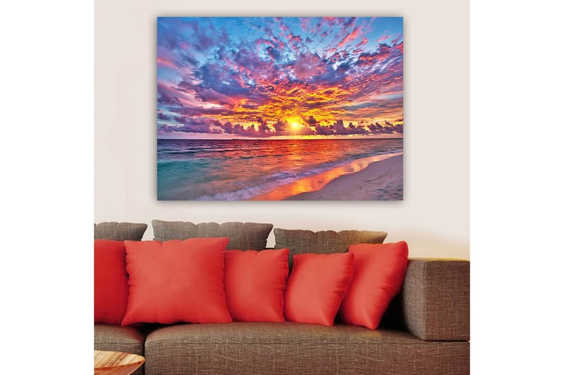 Canvastavla 70x100 cm - Färgsprakande solnedgång över havet med dramatiska moln - Lila / Orange / Blå - Inredning - Tavlor & posters - Canvastavla