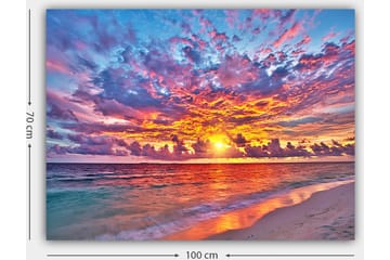 Canvastavla 70x100 cm - Färgsprakande solnedgång över havet med dramatiska moln - Lila / Orange / Blå - Inredning - Tavlor & posters - Canvastavla