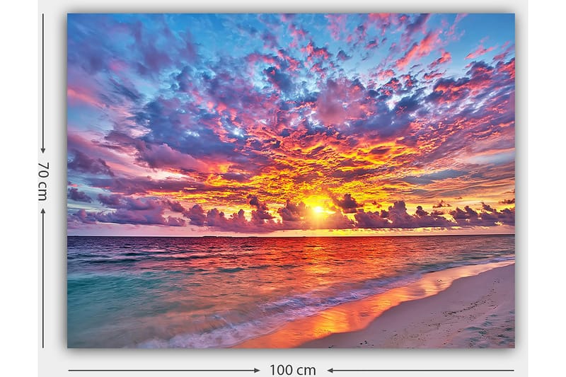 Canvastavla 70x100 cm - Färgsprakande solnedgång över havet med dramatiska moln - Lila / Orange / Blå - Inredning - Tavlor & posters - Canvastavla