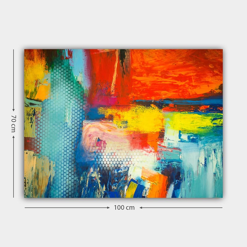 Canvastavla 70x100 cm - Färgstark abstrakt komposition med inslag av röd, blå och gul färg som skapar en dynamisk känsla - Röd / Blå / Gul - Inredning - Tavlor & posters - Canvastavla