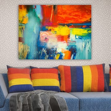 Canvastavla 70x100 cm - Färgstark abstrakt komposition med inslag av röd, blå och gul färg som skapar en dynamisk känsla - Röd / Blå / Gul - Inredning - Tavlor & posters - Canvastavla