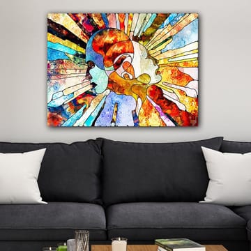 Canvastavla 70x100 cm - Färgstark abstrakt representation av två ansikten som symboliserar samhörighet och kommunikation - Röd / Blå / Orange - Inredning - Tavlor & posters - Canvastavla