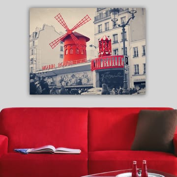 Canvastavla 70x100 cm - Färgstark avbildning av Moulin Rouge med sin karakteristiska röda vindmölla - Röd / Svart / Grå - Inredning - Tavlor & posters - Canvastavla