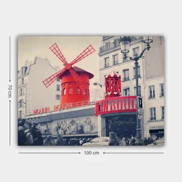 Canvastavla 70x100 cm - Färgstark avbildning av Moulin Rouge med sin karakteristiska röda vindmölla - Röd / Svart / Grå - Inredning - Tavlor & posters - Canvastavla