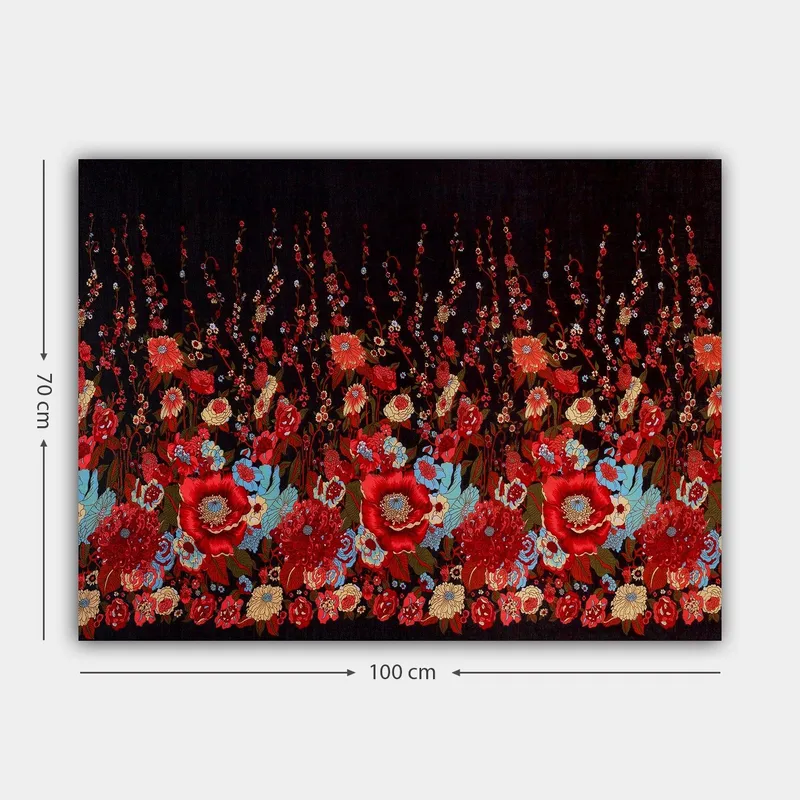 Canvastavla 70x100 cm - Färgstark blommönsterkomposition med röda och blå blommor som skapar en livfull atmosfär - Röd / Blå / Grön - Inredning - Tavlor & posters - Canvastavla