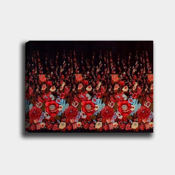 Canvastavla 70x100 cm - Färgstark blommönsterkomposition med röda och blå blommor som skapar en livfull atmosfär - Röd / Blå / Grön - Inredning - Tavlor & posters - Canvastavla