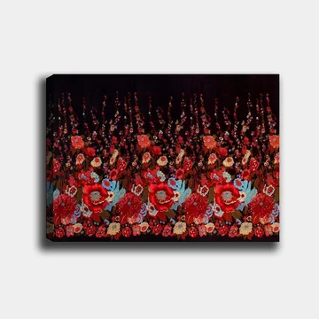 Canvastavla 70x100 cm - Färgstark blommönsterkomposition med röda och blå blommor som skapar en livfull atmosfär - Röd / Blå / Grön - Inredning - Tavlor & posters - Canvastavla
