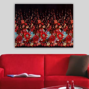 Canvastavla 70x100 cm - Färgstark blommönsterkomposition med röda och blå blommor som skapar en livfull atmosfär - Röd / Blå / Grön - Inredning - Tavlor & posters - Canvastavla