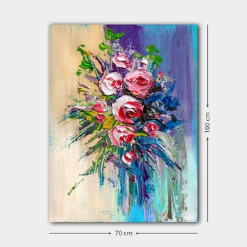 Canvastavla 70x100 cm - Färgstark bukett med rosor och gröna blad - Rosa / Grön / Blå - Inredning - Tavlor & posters - Canvastavla
