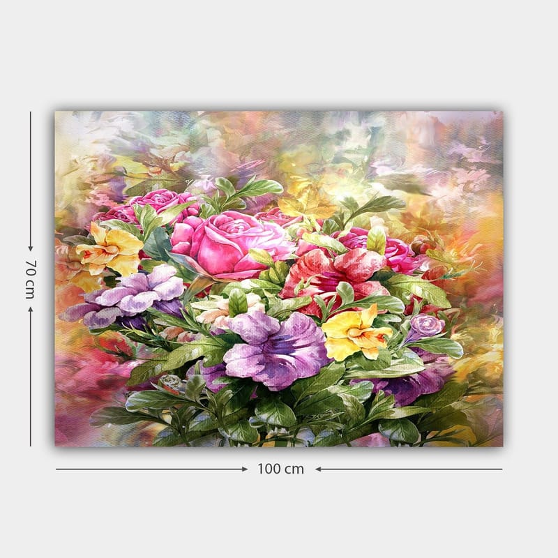 Canvastavla 70x100 cm - Färgstark bukett med rosor och violer i olika nyanser - Rosa / Lila / Gul - Inredning - Tavlor & posters - Canvastavla