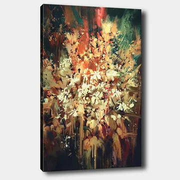 Canvastavla 70x100 cm - Färgstark och abstrakt blomsterkomposition som fångar naturens skönhet - Grön / Orange / Vit - Inredning - Tavlor & posters - Canvastavla