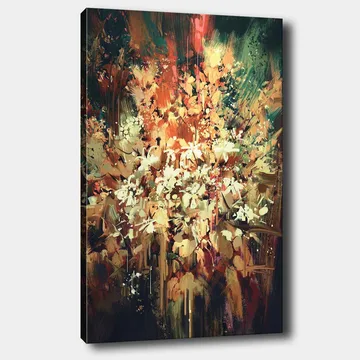 Canvastavla 70x100 cm - Färgstark och abstrakt blomsterkomposition som fångar naturens skönhet - Grön / Orange / Vit - Inredning - Tavlor & posters - Canvastavla
