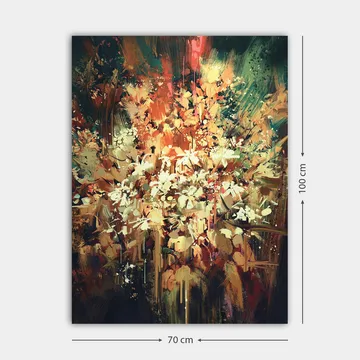 Canvastavla 70x100 cm - Färgstark och abstrakt blomsterkomposition som fångar naturens skönhet - Grön / Orange / Vit - Inredning - Tavlor & posters - Canvastavla