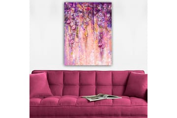 Canvastavla 70x100 cm - Färgstark och abstrakt målning av hängande blommor i lila och rosa nyanser - Lila / Rosa / Gult - Inredning - Tavlor & posters - Canvastavla