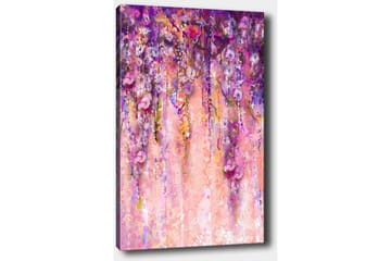 Canvastavla 70x100 cm - Färgstark och abstrakt målning av hängande blommor i lila och rosa nyanser - Lila / Rosa / Gult - Inredning - Tavlor & posters - Canvastavla