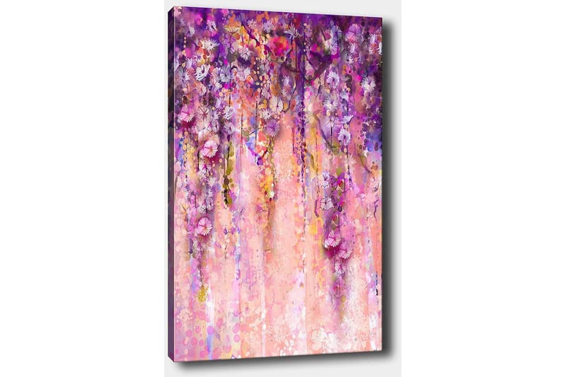 Canvastavla 70x100 cm - Färgstark och abstrakt målning av hängande blommor i lila och rosa nyanser - Lila / Rosa / Gult - Inredning - Tavlor & posters - Canvastavla