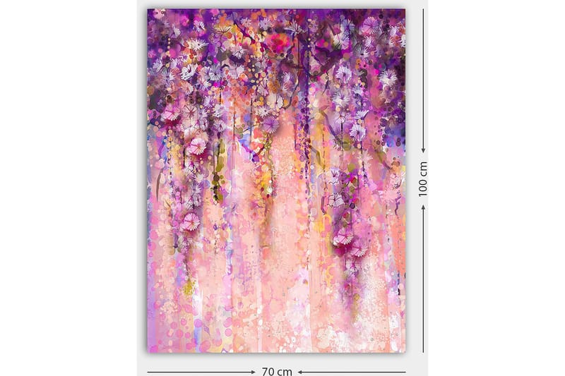 Canvastavla 70x100 cm - Färgstark och abstrakt målning av hängande blommor i lila och rosa nyanser - Lila / Rosa / Gult - Inredning - Tavlor & posters - Canvastavla