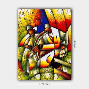 Canvastavla 70x100 cm - Färgstark och abstrakt skildring av människor som interagerar med varandra - Grön / Gul / Röd - Inredning - Tavlor & posters - Canvastavla