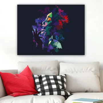 Canvastavla 70x100 cm - Färgstark och uttrycksfull porträtt av en kvinna som sjunger med passion - Lila / Grön / Röd - Inredning - Tavlor & posters - Canvastavla
