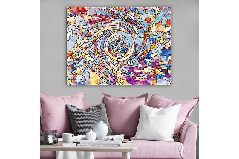 Canvastavla 70x100 cm - Färgstark spiral av abstrakta former som skapar en dynamisk rörelse - Blå / Röd / Gul - Inredning - Tavlor & posters - Canvastavla