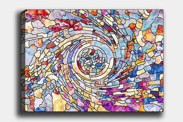 Canvastavla 70x100 cm - Färgstark spiral av abstrakta former som skapar en dynamisk rörelse - Blå / Röd / Gul - Inredning - Tavlor & posters - Canvastavla
