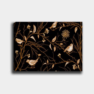 Canvastavla 70x100 cm - Fåglar och grenar i en elegant design mot en svart bakgrund - Guld / Svart - Inredning - Tavlor & posters - Canvastavla