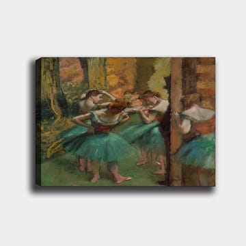 Canvastavla 70x100 cm - Fem balettdansöser i färgglada tutus förbereder sig inför en föreställning - Grön / Orange / Röd - Inredning - Tavlor & posters - Canvastavla