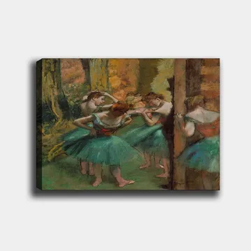 Canvastavla 70x100 cm - Fem balettdansöser i färgglada tutus förbereder sig inför en föreställning - Grön / Orange / Röd - Inredning - Tavlor & posters - Canvastavla