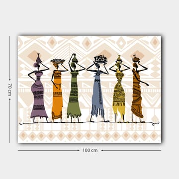 Canvastavla 70x100 cm - Fem kvinnor i traditionella kläder som bär föremål på huvudet - Lila / Orange / Grön - Inredning - Tavlor & posters - Canvastavla